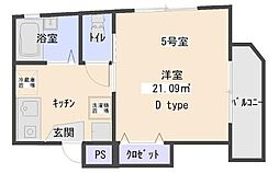 OOINN-2 1Kの間取図画像