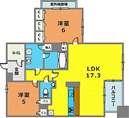 リベール三宮ミッド・キャスト 8階1SLDKの間取り