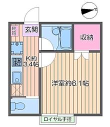 TMT壱番館 2階1Kの間取り