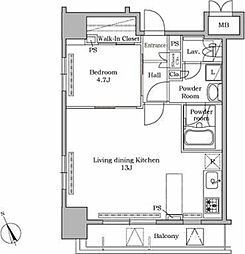 レジディア広尾2 1LDKの間取図画像