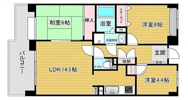 西新中央パークマンション 306｜福岡県福岡市早良区城西１丁目(賃貸マンション3LDK・3階・65.17㎡)の写真 その2