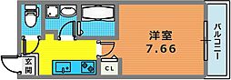 ラヴィベール兵庫 5階1Kの間取り