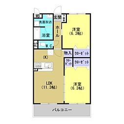グランメゾン小山 2階2LDKの間取り