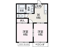 レジデンス和光 1階2DKの間取り