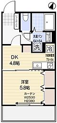 グリーンコート一の坂 1DKの間取図画像
