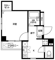 プレール・ドゥーク木場親水公園 2階1Kの間取り