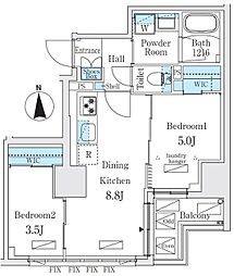 ジオエント秋葉原 9階2DKの間取り