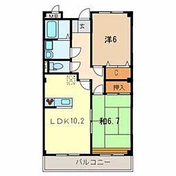 セジュール泉町 3階2LDKの間取り