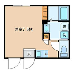 カレラパーク 5階ワンルームの間取り