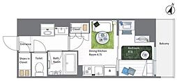 AIFLAT若松河田 1DKの間取図画像