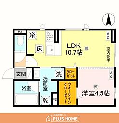 D-ROOM 中島 1LDKの間取図画像