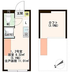 ＴＲａｕｍ滝野川 2階ワンルームの間取り