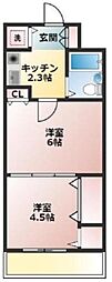 ホーユウコンフォルトお花茶屋 2Kの間取図画像