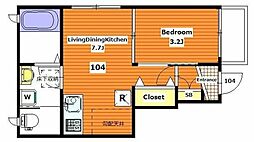 アムールII 1階1DKの間取り