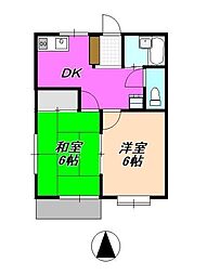 サンハイムI 2階2Kの間取り