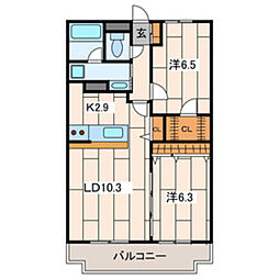 ヴァンヴェール三輪 2LDKの間取図画像