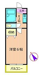 アコックビル 4階1Kの間取り