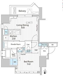 グランシエル南青山 1LDKの間取図画像
