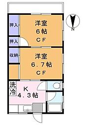 ハイツ石山 2Kの間取図画像