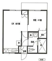 グランドール馬場B棟 1LDKの間取図画像