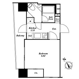 HF銀座レジデンス 2階1Kの間取り
