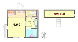 エイビィ五反野 1Kの間取図画像