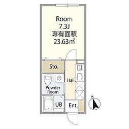 クレスト東村山 2階1Kの間取り