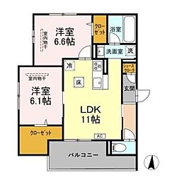 エミエール東成瀬 2LDKの間取図画像
