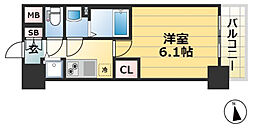 プレサンスジェネ新神戸ステーションフロント 1Kの間取図画像