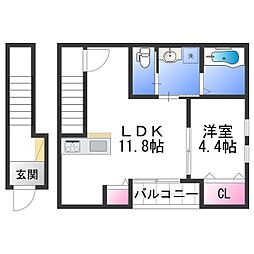 和歌山市元町奉行丁2丁目アパート 1LDKの間取図画像