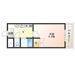 スタンドアップ野里 1Kの間取図画像