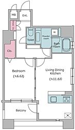 レジディア島津山 13階1LDKの間取り