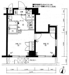 カテリーナ千駄木 2Kの間取図画像