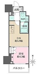 ルフォンプログレ元浅草マークス 2階1DKの間取り