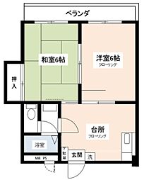 エミール三田 2DKの間取図画像