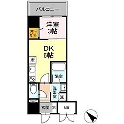 ゲートレジデンス鶴見 1DKの間取図画像