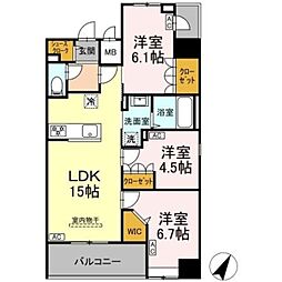 D-ROOM千葉中央 9階3LDKの間取り