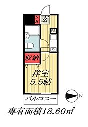 リエス西船橋 1Kの間取図画像