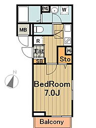 京王相模原線 京王堀之内駅 徒歩12分の賃貸アパート 3階1Kの間取り