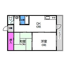 リアライズ長居 2DKの間取図画像