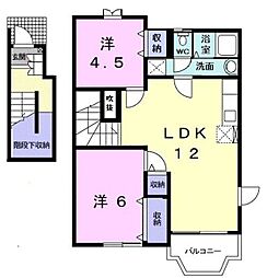 小田急小田原線 渋沢駅 バス5分 土橋下車 徒歩6分の賃貸アパート 2階2LDKの間取り