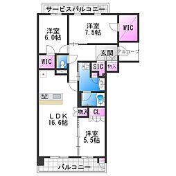 レ・ジェイド帝塚山 3LDKの間取図画像