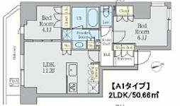 クレストコート上野 9階2LDKの間取り