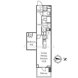 プラウド高田馬場 1LDKの間取図画像