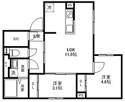 マリオン杉並 2階2LDKの間取り