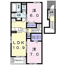 JR和歌山線 名手駅 徒歩8分の賃貸アパート 2階2LDKの間取り