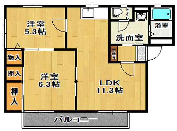 ディアス荒井　Ｂ棟 102｜福島県郡山市安積北井１丁目(賃貸アパート2LDK・1階・51.84㎡)の写真 その2