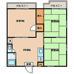 ハイツハナブサII 1階3DKの間取り