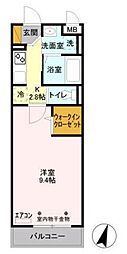 エスポワール八汐 1Kの間取図画像