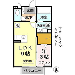 あーばんはいつ神前B 1LDKの間取図画像